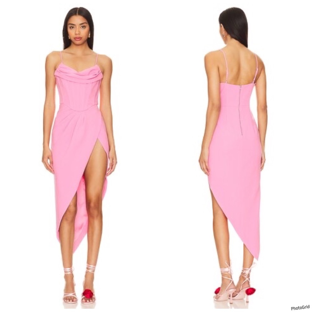 BARDOT Leighton Corset Cocktail Midi Dress Wedding Guest Candy Pink Large / 8